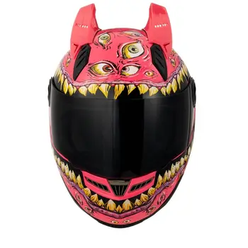 Осенне-зимний шлем, одобренный Casco DOT, Мотоциклетный шлем розового цвета, Полнолицевой Мотоциклетный шлем с большими глазами