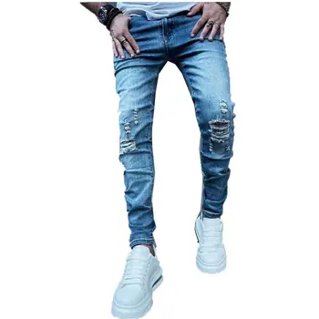 Осенние новые мужские эластичные рваные обтягивающие байкерские джинсы высокого качества в стиле хип-хоп