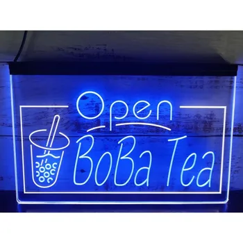 ОТКРОЙТЕ Boba Tea Bo Ba Drink Cafe Двухцветную светодиодную неоновую вывеску