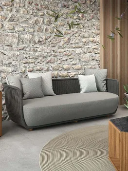 Открытый ротанговый диван внутренний двор солнцезащитный крем водонепроницаемая комбинация ротанговый стул для отдыха простой дизайн открытый сад Скандинавский