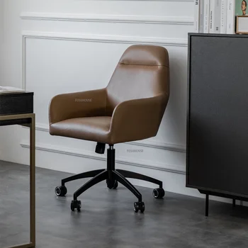 Офисное кресло Nordic из натуральной кожи для офисного дизайнера, высококлассное офисное компьютерное кресло для домашнего кабинета, подъемное кресло с поворотной спинкой