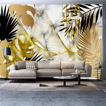 Пальмовый лист золотые линии черепашья спина бамбуковый мрамор гостиная спальня 3d пользовательские самоклеящиеся обои фреска