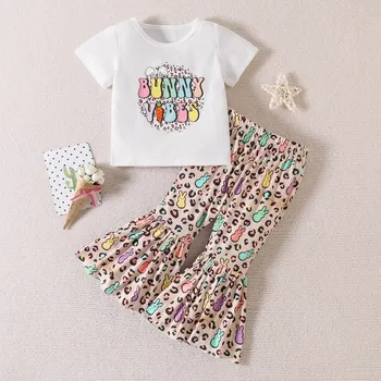 Пасхальная футболка с короткими рукавами и рисунком мультяшного кролика для маленьких девочек, пуловер, одежда 