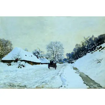 Пейзажи Художественная тележка на заснеженной дороге с фермой Сен-Симеон Клод Высококачественные картины Моне, расписанные вручную маслом на холсте