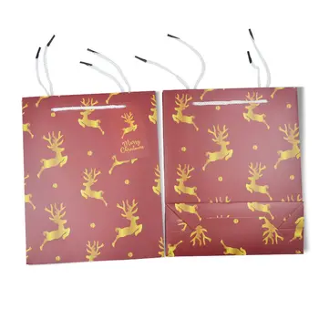 Перерабатываемый Рождественский бумажный пакет с напечатанным на заказ логотипом бумажные пакеты для покупок многоразового использования