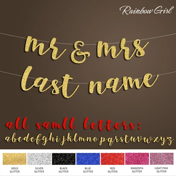 Персонализированный баннер с мистером и миссис, пользовательская фамилия, золотой блеск, свадебный душ, принадлежности для украшения свадебных вечеринок