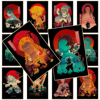Печать Плаката Demon Slayer Art Rengoku Shinjurou Живопись Винтажная Фреска Аниме Украшение Картина Из Крафт-Бумаги Стены Дома Куадрос