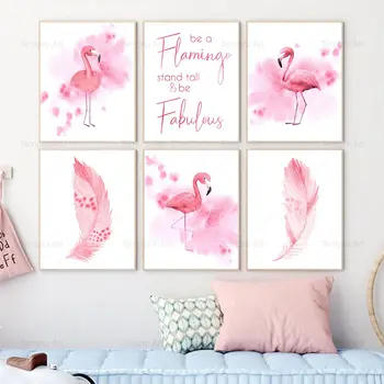 Плакаты с розовыми перьями фламинго, Вдохновляющая цитата, Настенное искусство, холст, живопись, Скандинавские принты, Милый декор в виде животных для детской комнаты