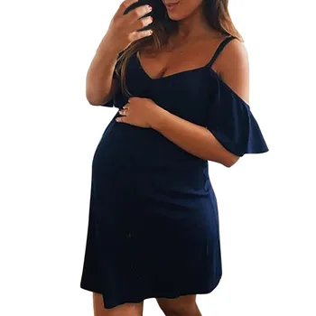 Платья для беременных С Модными Оборками И V-образным вырезом, Одежда Для беременных и Кормящих, Однотонное Платье На бретельках, Женское Vestidos De Mujer, Повседневное