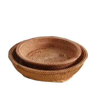 Плетеная корзина для фруктов CAMIGEL Ручной работы, плетеная из ротанга, бамбуковая плетеная корзина для хранения, лоток, плетеная корзина