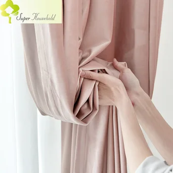 Плотные бархатные теплоизолирующие светло-розовые шторы для спальни, Затеняющая ткань, шторы для окон гостиной, роскошная ткань