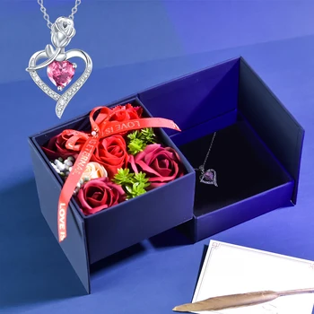Подарочная коробка для ювелирных изделий Eternal Rose, ожерелье с подвеской в виде хрустального сердца в коробке для хранения искусственных цветов, свадебные подарки на День Святого Валентина для женщин