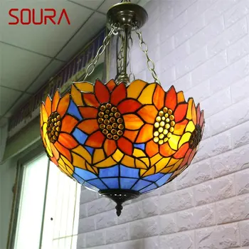 Подвесной светильник SOURA Tiffany, современный светодиодный светильник в виде подсолнуха, светильники для домашней столовой