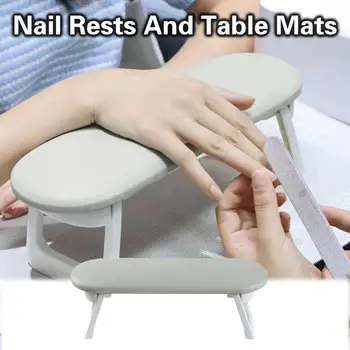Подставка для рук с настольным ковриком, регулируемая высота, Эргономичный маникюрный столик из искусственной кожи, складной подлокотник для ногтей, использование в технике маникюра.