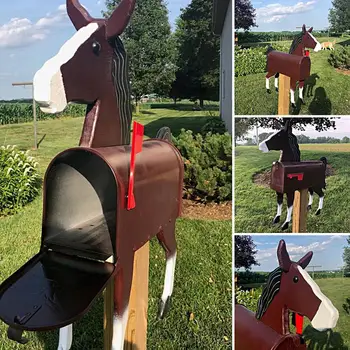 Полезное украшение для почтового ящика Железный почтовый ящик Забавный орнамент для почтового ящика в форме лошади, коровы, цыпленка на открытом воздухе