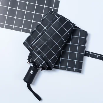Полностью автоматический зонт для женщин, солнечный и дождливый, простая черно-белая решетка, защита от солнца, УФ-защита, студенческое солнце