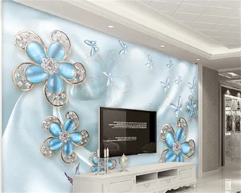 Пользовательские обои 3d в европейском стиле, ювелирные изделия с цветами, инкрустированные бриллиантами, атласная трехмерная настенная роспись для телевизора в гостиной