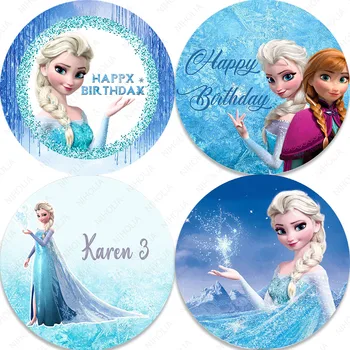 Пользовательские фоны для вечеринок Frozen, чехлы на резинке для детских фотографий принцессы с Днем рождения, круглые украшения на стену