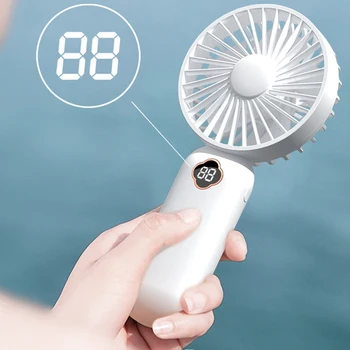 Портативный ручной вентилятор USB Mini Fan с перезаряжаемым цифровым дисплеем, ленивый вентилятор-охладитель воздуха для домашнего офиса на открытом воздухе-Белый