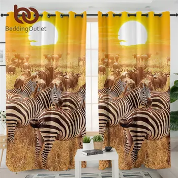 Постельный комплект, занавески с изображением зебры, африканское животное, занавеска на окно, небо на закате, плотные занавески для спальни, занавеска с 3D-принтом, 1 шт.