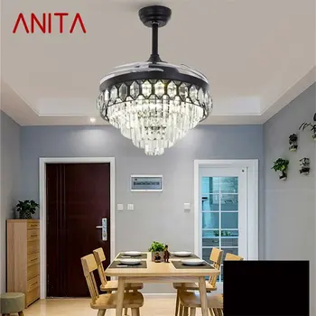 Потолочный вентилятор ANITA, невидимая хрустальная светодиодная лампа с дистанционным управлением, современная роскошь для дома