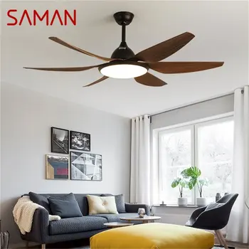 Потолочный вентилятор SAMAN Classic Wood 56 ” с дистанционным управлением, светодиодная лампа для домашней столовой и гостиной