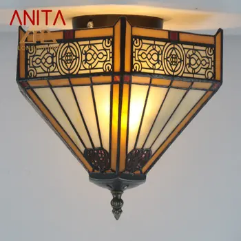 Потолочный светильник ANITA European Tiffany, Светодиодный Креативный Дизайн, Стеклянные Ретро-светильники для дома, спальни, кабинета, освещения прохода, декора