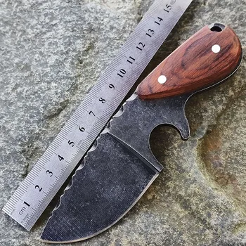 Походный нож Swayboo с деревянной ручкой, переносные охотничьи ножи для выживания в кожаных ножнах С фиксированным лезвием