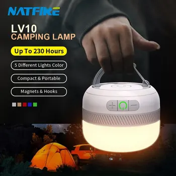 Походный фонарь NATFIRE LV10 USB C Перезаряжаемый 230 часов С 5-цветным фонариком для наружной палатки, аварийный фонарь