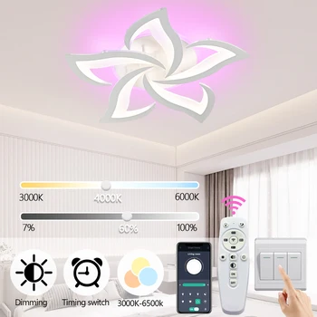 Приложение Smart Ceiling Light с регулируемой яркостью и дистанционным управлением для спальни, гостиной, столовой, домашнего декора, лампы со светодиодной подсветкой, потолочные светильники