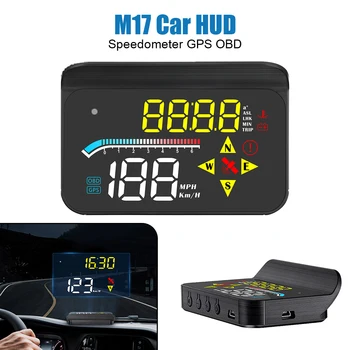 Проектор Лобового Стекла для Всех Автомобилей Аксессуары Для Автоэлектроники Автомобильный HUD Спидометр M17 OBD GPS Головной Дисплей Цифровой