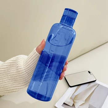 Прозрачная пластиковая бутылка для воды со шкалой времени, герметичная бутылка для напитков большой емкости, устойчивая к падениям чашка для напитков для спортивных путешествий