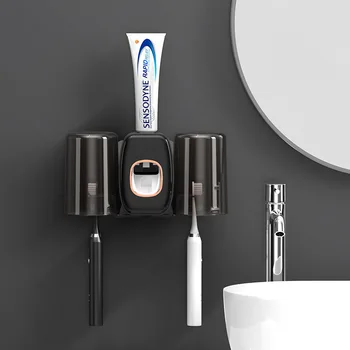 Простая настенная автоматическая соковыжималка для зубной пасты Lazy, экономящая труд в одно касание, с набором держателей для зубных щеток в виде чашек