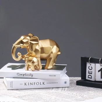 Простой современный геометрический золотой слон мать и дитя украшения смолы украшения дома статуя ремесло резьба статуя животного подарок