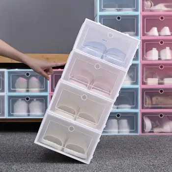 Прочный пластиковый Портативный прозрачный органайзер для хранения обуви, 1шт Откидывающаяся крышка, вешалка для обуви, Разделительный ящик для обуви