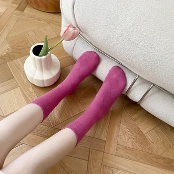 Разноцветные носки женские носки в полоску средней длины, весенне-осенняя система ins day, простые носки с ворсом конфетного цвета для милой девушки