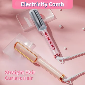 Расческа для выпрямления волос с отрицательными ионами двойного назначения, модная электрическая расческа для вьющихся и прямых волос 