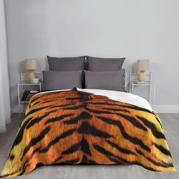 Реалистичные одеяла из тигровой шкуры, Фланелевый текстильный декор, кожа с животным принтом, Переносные теплые одеяла для кровати, плед King
