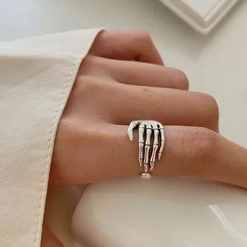 Регулируемое кольцо серебряного цвета, трендовое кольцо в стиле панк-рок, Винтажное Креативное кольцо на палец, петля для рук со скелетом, вечерние украшения для женщин