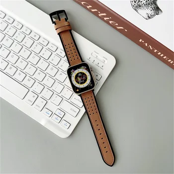 Ремешок для Apple watch band 45 мм 44 мм 42 мм ultra 49 мм Кожаный браслет correa ремешок для часов iwatch серии 8 7 6 5 3 SE 38 мм 40 мм 41 мм