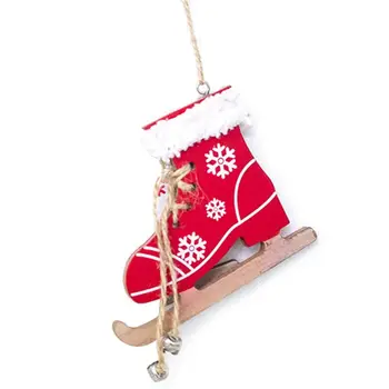 Рождественские деревянные коньки, обувь, подвесной орнамент, подвеска с колокольчиком, декор для вечеринки.