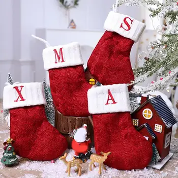 Рождественские носки в винтажном стиле, нитяное плетение, буквенный принт, Подвешенные к Рождественской елке Чулки для рождественского подарка