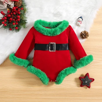 Рождественский комбинезон для новорожденных девочек ma & baby 0-18 м, плюшевый комбинезон Санта Клауса с длинным рукавом и поясом, рождественские костюмы D05