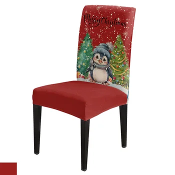 Рождественский пингвин, Комплект чехлов для стульев в виде Рождественской елки, Чехол для сиденья из эластичного спандекса для кухни, Рождественский декор, Чехол для сиденья в столовой