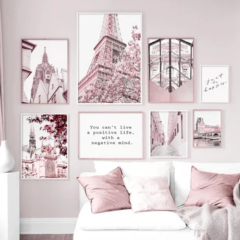 Розовая Парижская башня, Церковный мост Биг Бен, Цветочная живопись, холст, плакаты на скандинавскую тему и принты, настенные панно для декора гостиной