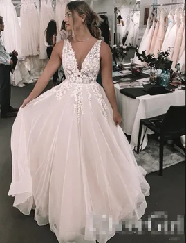 Романтическое бальное платье с глубоким V-образным вырезом и аппликацией для свадебного платья, Свадебное платье Lakshmigown, Свадебная квитанция в стиле бохо, вечерние платья