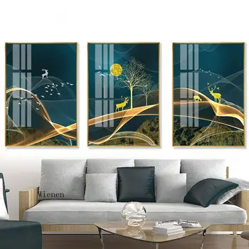 Роскошная картина на холсте Nordic Light, Абстрактный пейзаж, плакаты с изображением лосей, Настенные художественные плакаты с принтом птиц, Декоративная картина для гостиной Дома
