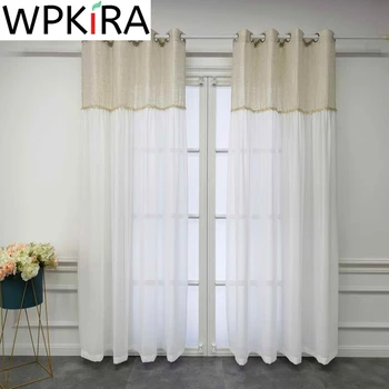 Роскошные бежево-белые тюлевые шторы в стиле Кантри для гостиной спальни для штор на окна Домашний декор на заказ Curtinas