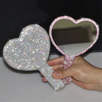 Ручное зеркало для наращивания ресниц с бриллиантами, Круглое, Квадратное, в форме сердца, для спа-салона, Персонализированные Компактные зеркала для макияжа с ручкой