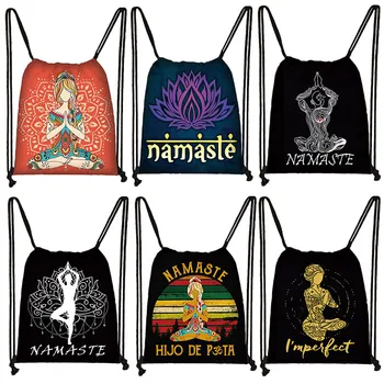 Рюкзак с принтом Yoga Namaste, женский рюкзак с мандалой и лотосом, большой емкости для подростков, сумки для хранения в путешествиях, держатель для обуви, сумка для книг, подарок